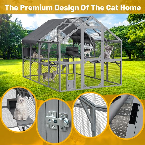 Outdoor Large Catio, 110" Cat Enclosure for Multiple Cats
