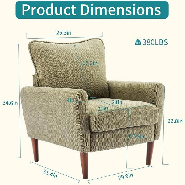 Accent Chair with High-Density Foam, Upholstered Armchair for Living Room Bedroom Office