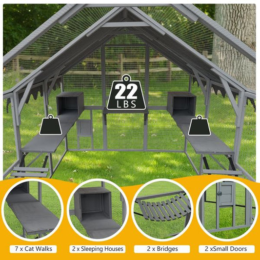 Outdoor Large Catio, 110" Cat Enclosure for Multiple Cats