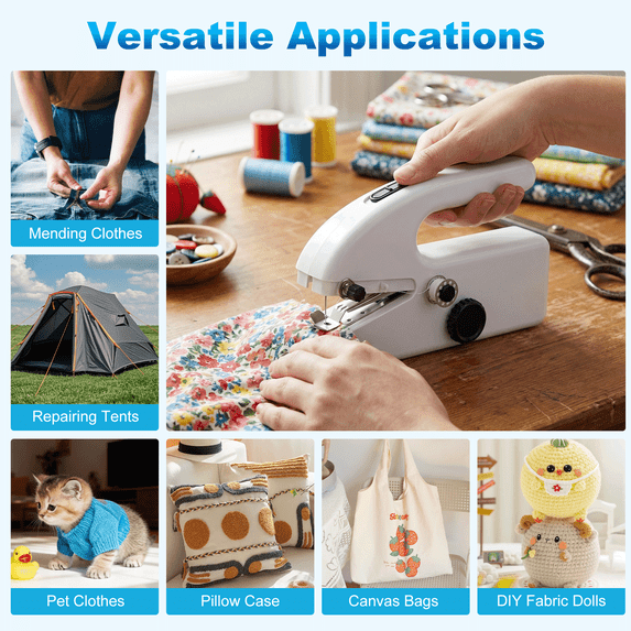 Small Handheld Sewing Machine, Portable Mini Sewing Machine for Hemming with 2 Speed Modes