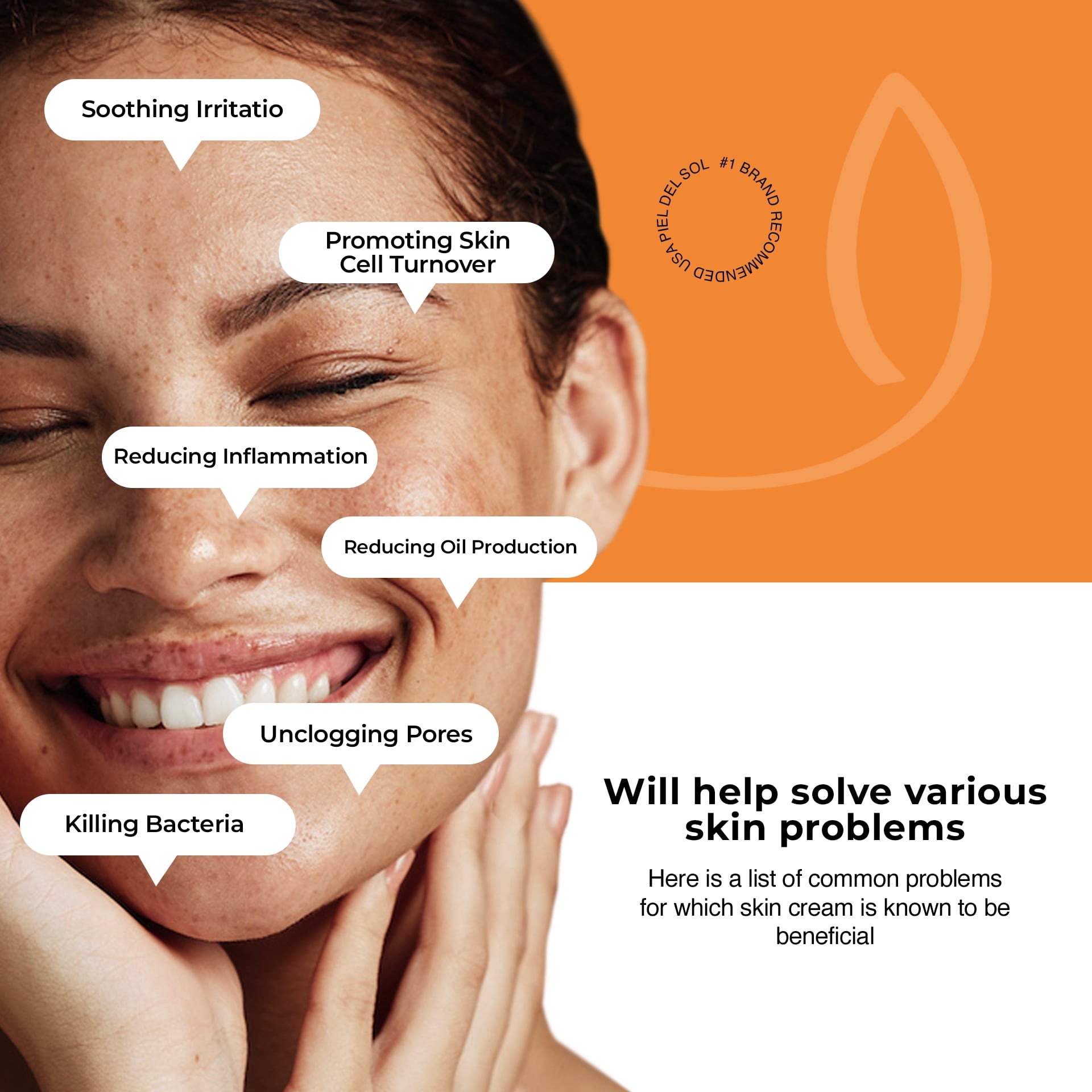 Piel del Sol cosmetics Acne Cleansing Cream & Repairing Treatment - Face & Body Skincare with Benzoyl Peroxide, Sweet Almond Oil, Tea Tree Oil, Aloe Vera Extract for Acne Spot Treatment, 50ml