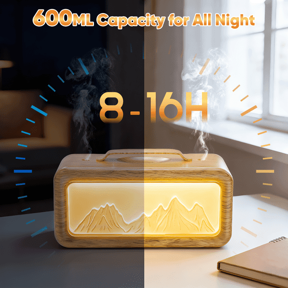 600ML Essential Oil Diffuser, 3‑in‑1 Aromatherapy Diffuser & Cool Mist Humidifier for Large Rooms, Light Wood Grain