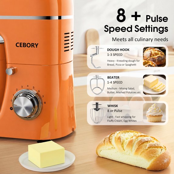 6 QT 3-in-1 Stand Mixer, 10-Speed Tilt-Head Electric Kitchen Mixer with Dough Hook, Beater, Whisk, and Stainless Steel Bowl for Home Baking
