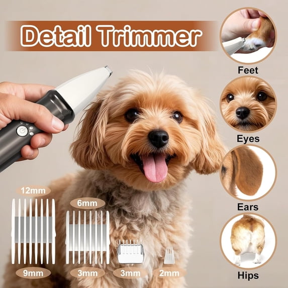 VANECL 4 in 1 Dog Grooming Clippers Kit with LED Display,Waterproof Dog Clippers Cordless for thick hair,Low Noise Dog Hair Trimmer for Dogs Cats Animals