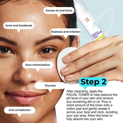 Piel del Sol Daily Care Set Acne Foaming Wash Cleanser and Alcohol-Free Facial Toner