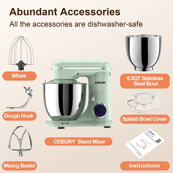 3-IN-1 Stand Mixer, 6.5 QT Tilt-Head 10-Speed Food Mixer, Kitchen Electric Mixer with Dough Hook, Beater, Whisk, Bowl for Most Home Cooks