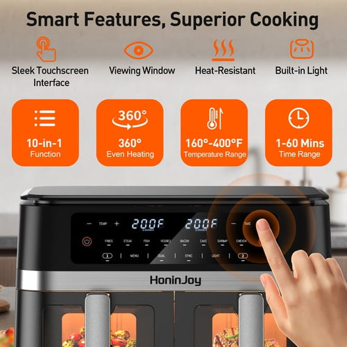 12 QT Double Basket Air Fryer With Visible Cooking Window, Nonstick Dishwasher Safe