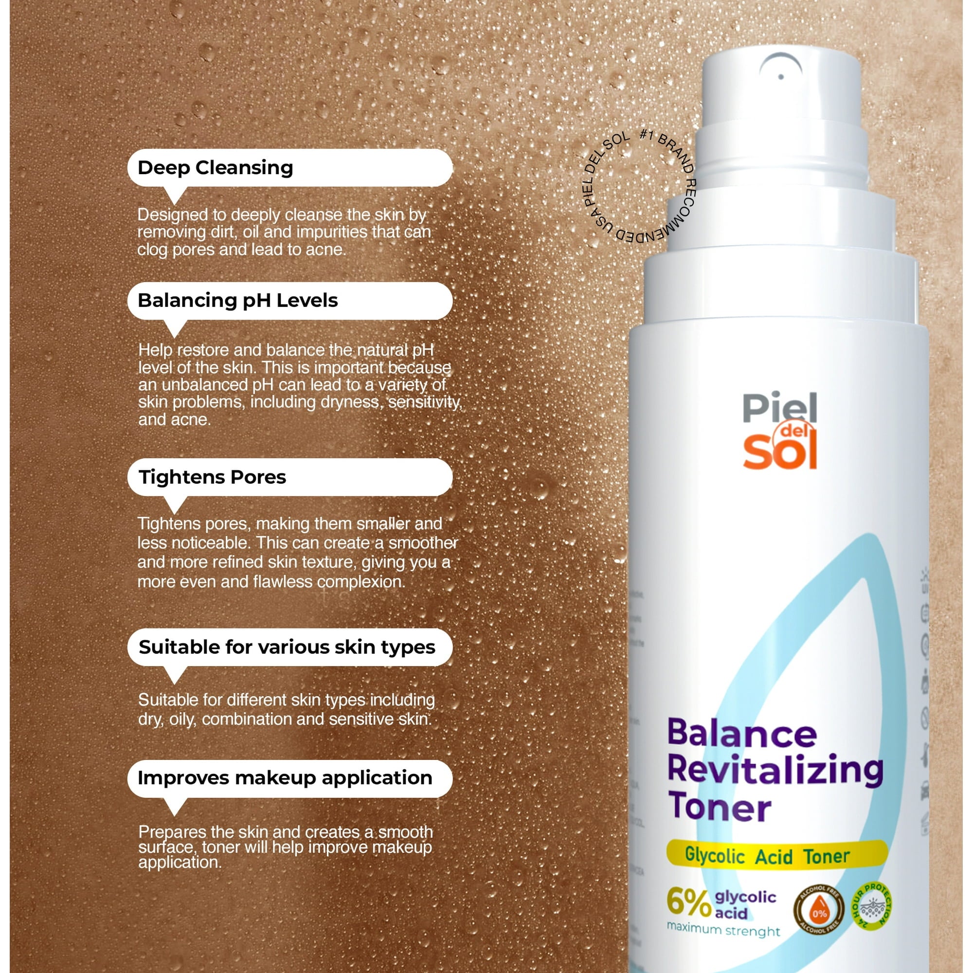 Piel del Sol - Refresh & Glow Glycolic Acid Toner – Alcohol-Free Hydration & Skin Renewal - For All Skin Types(100ml)