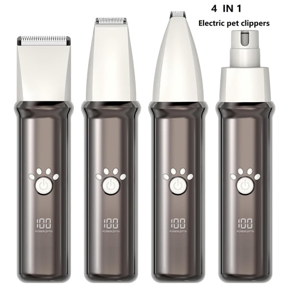 VANECL 4 in 1 Dog Grooming Clippers Kit with LED Display,Waterproof Dog Clippers Cordless for thick hair,Low Noise Dog Hair Trimmer for Dogs Cats Animals
