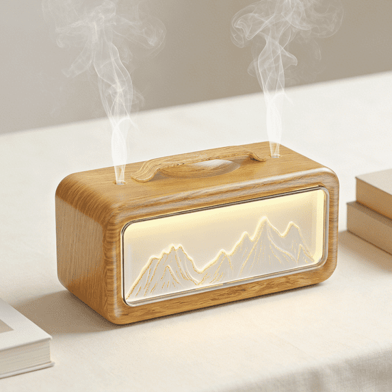600ML Essential Oil Diffuser, 3‑in‑1 Aromatherapy Diffuser & Cool Mist Humidifier for Large Rooms, Light Wood Grain