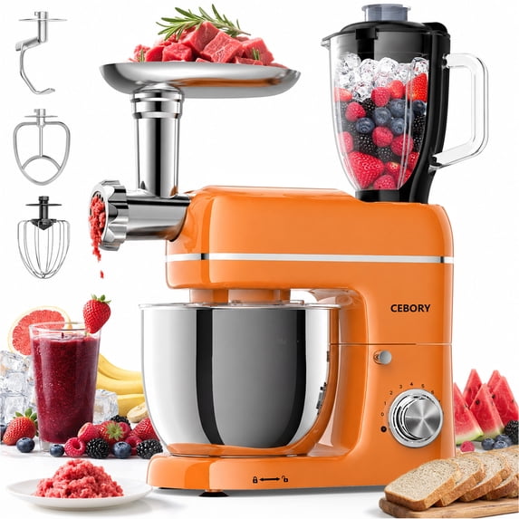 6 QT 3-in-1 Stand Mixer, 10-Speed Tilt-Head Electric Kitchen Mixer with Dough Hook, Beater, Whisk, and Stainless Steel Bowl for Home Baking
