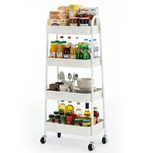 Four Layer Rolling Storage Cart, Metal Utility Cart with Lockable Casters
