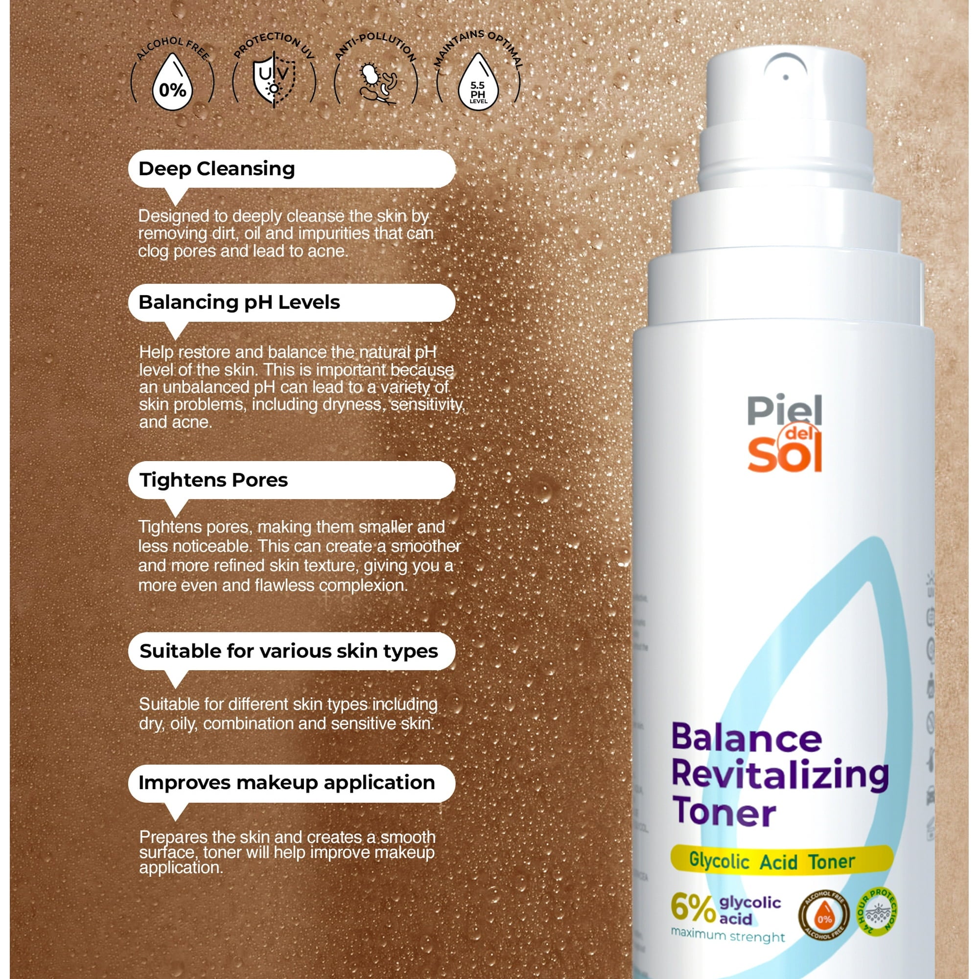 Piel del Sol Daily Care Set Acne Foaming Wash Cleanser and Alcohol-Free Facial Toner