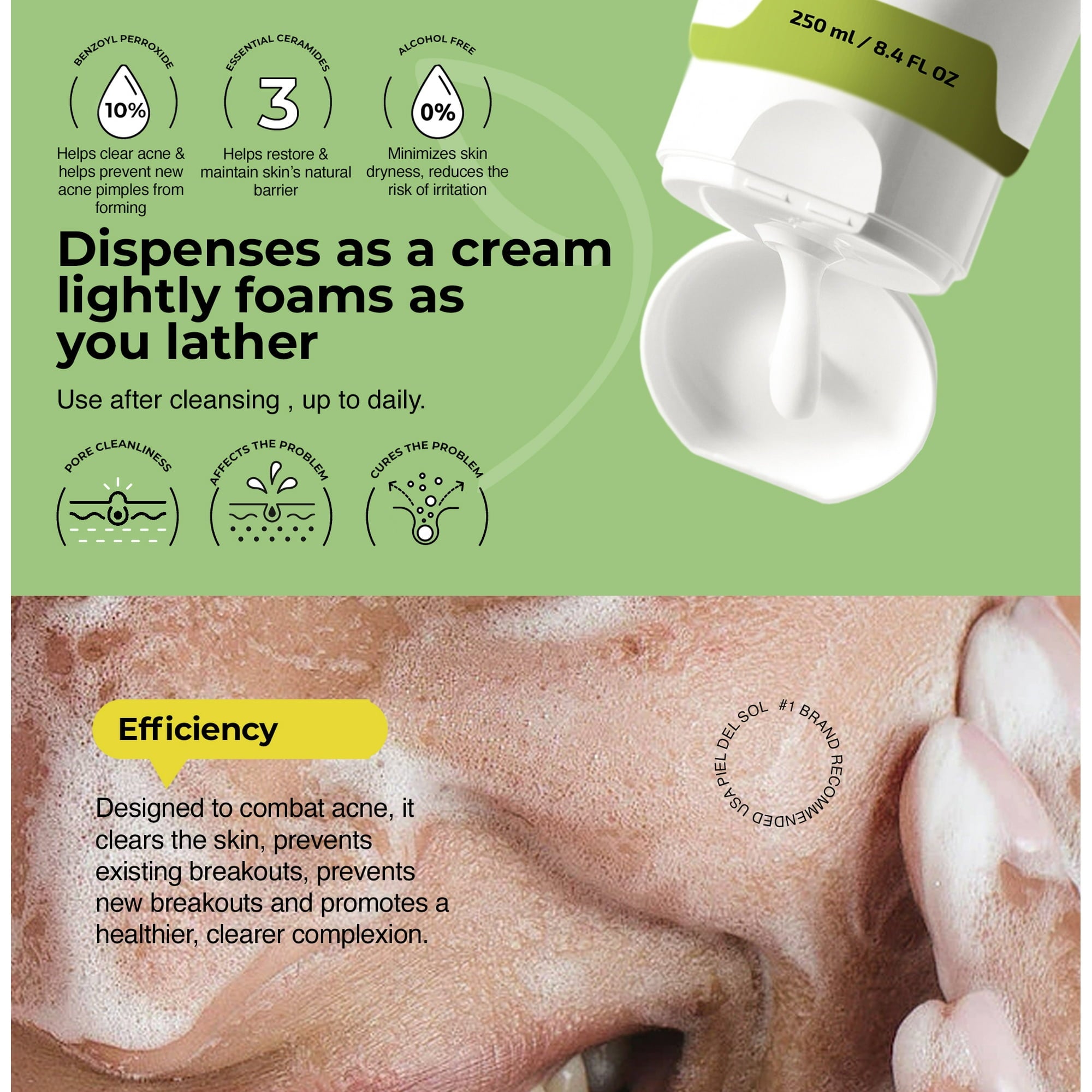 Piel del Sol Daily Care Set Acne Foaming Wash Cleanser and Alcohol-Free Facial Toner